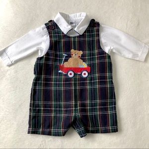 Plaid Jon Jon teddy bear long sleeve shirt 12 mo